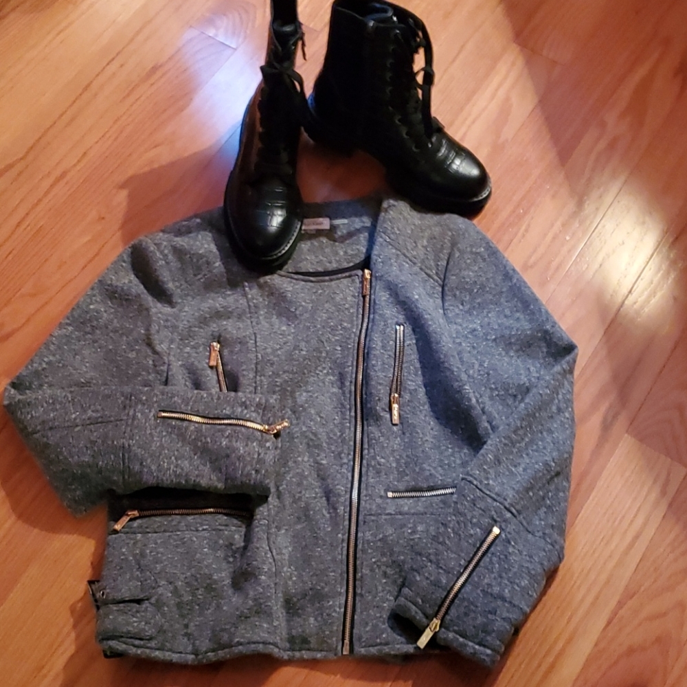 Calvin Klein gray heavy knit moto jacket